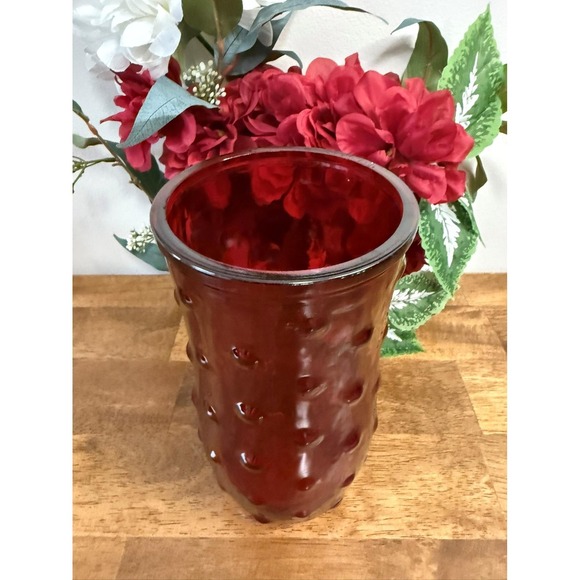 Vintage Hoosier Ruby Red Glass Vase MCM Hobnail Dot Pattern Tall Flower Retro - Picture 3 of 6